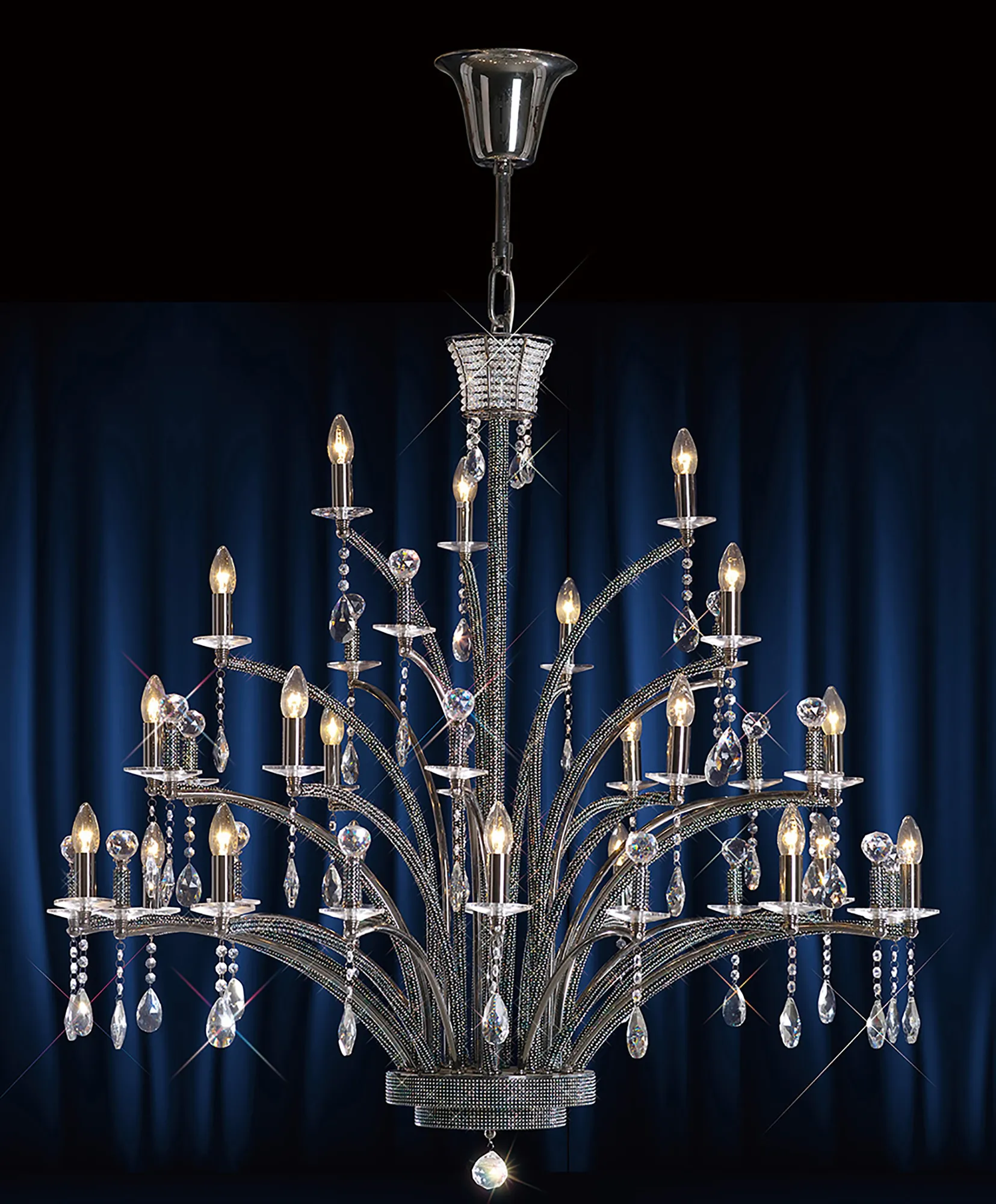 IL30490  Orlando Crystal Chandelier 21 Light (30kg) Black Chrome